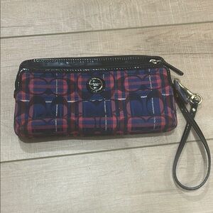 Coach Red and Blue Plaid Wristlet